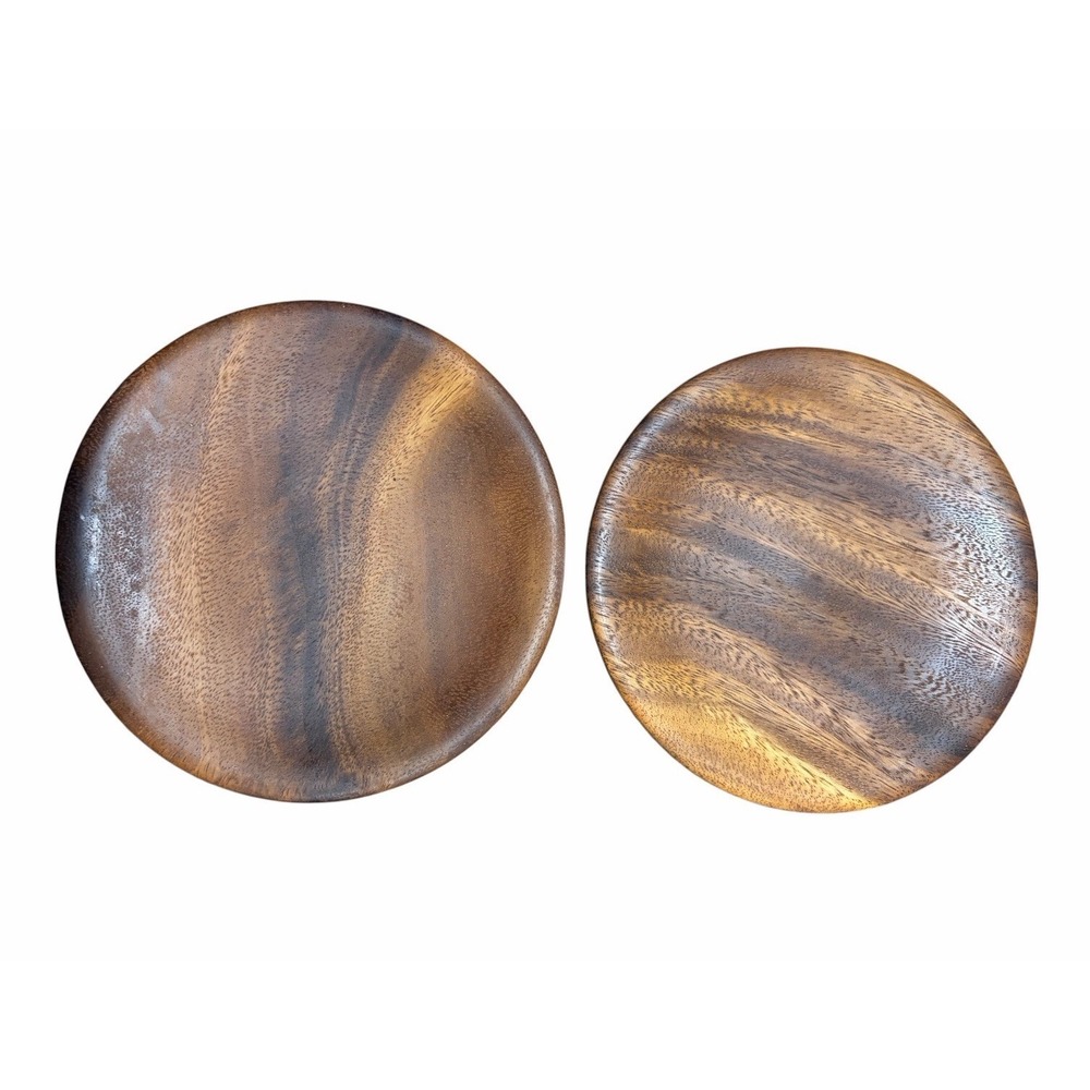 2 Set Of Koa Wood Hawaiian Dish‎ Plate Tray Serving Kitchen Hand Made Vintage